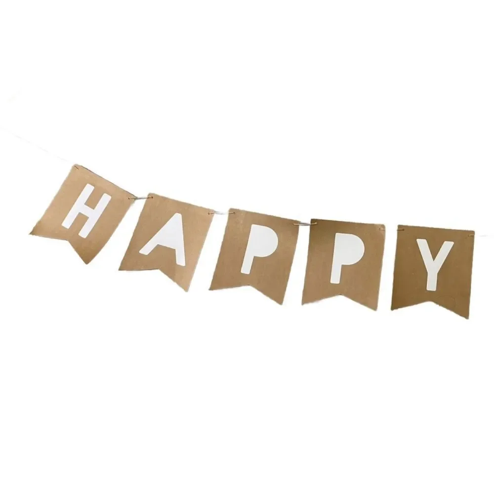 Happy Birthday Banner Brown & White 110” Long